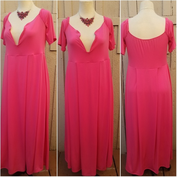 2x New Plus Size Pink Deep V Neck Long Dress - Picture 7 of 7